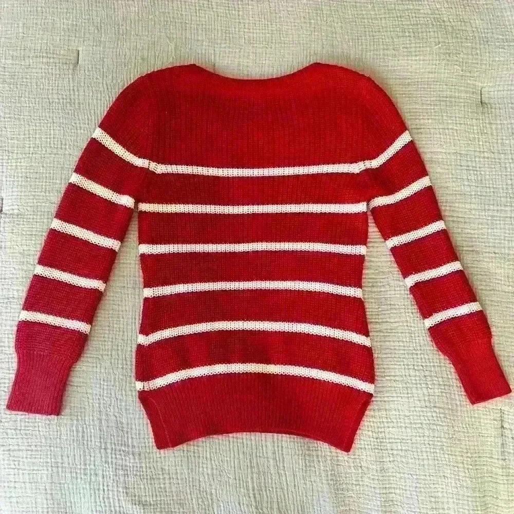 Who.A.U California Dream Vintage Red & White Striped Knit Sweater Pullover | XS - Picture 3 of 6
